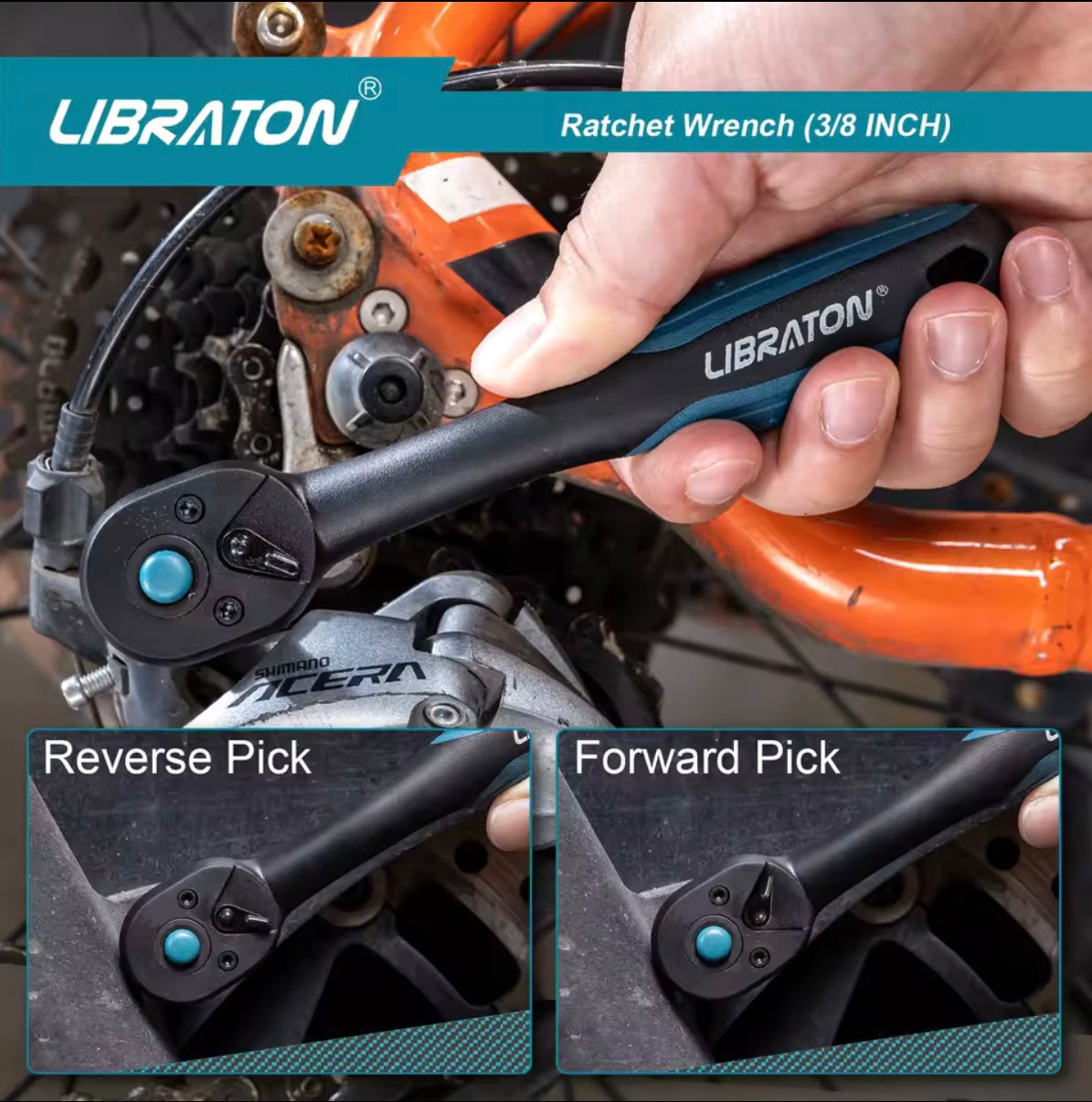 LIBRATON 3/8” Quick-Release Ratchet Wrench w/ Comfort Grip
