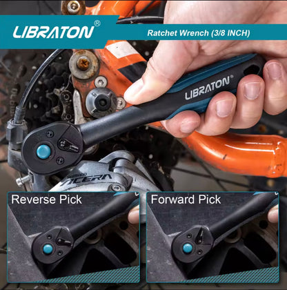 LIBRATON 3/8” Quick-Release Ratchet Wrench w/ Comfort Grip