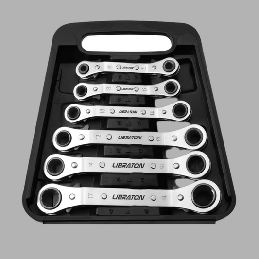 LIBRATON 6PC Reversible Offset Wrench Set - Metric w/ Storage Organizer Box