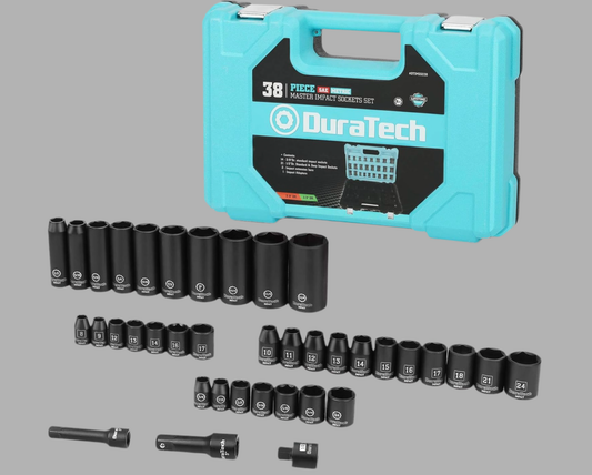 DURATECH 38PC 1/2" & 3/8" Drive Impact Socket Set, Metric/SAE Sockets w/ Extension Bars and Impact Adapter
