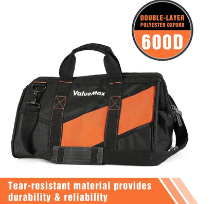 ValueMax 16” Heavy-Duty Wide Mouth Tool Bag w/ Shoulder Strap, 13 Pockets