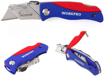 WORKPRO Quick-Change Folding Utility Knife w/ Thumb Rest & Blade Storage