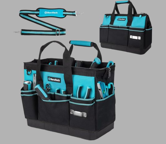 DURATECH 16” Heavy Duty Tool Bag w/ 18 Pockets, Waterproof Hard Bottom
