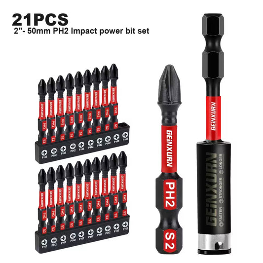 GEINXURN 21PC 2” Impact Driver Bit Set- Phillips #2 w/ Bit Holder Extension
