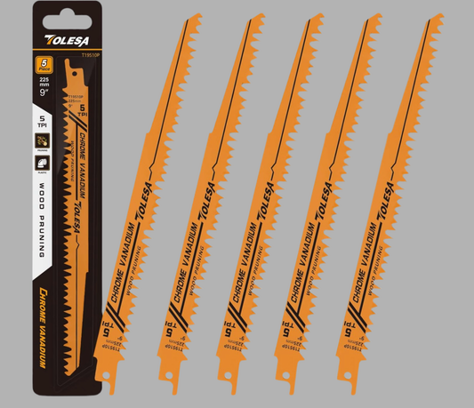 TOLESA 5PC 9”/12” Wood Pruning 5TPI CR-V Reciprocating Saw Blades