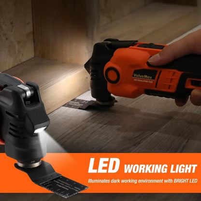 ValueMax 16PC 20V Cordless Oscillating Tool Set w/ Battery, 3.6°Oscillation Angle, 6 Variable Speed, Blades, Carrying Bag