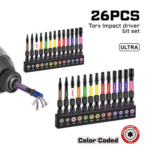 GEINXURN 26PC 2” Ultra Torx Impact Driver Bit Set w/ Organizer Sleeves