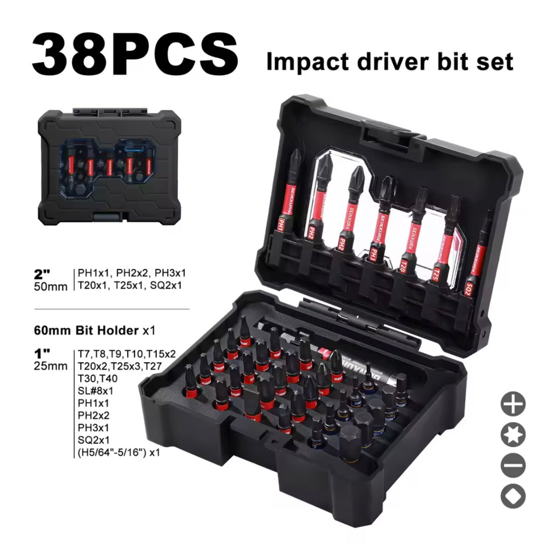 GEINXURN 38PC Impact Driver Bit Set w/ 2.4” Bit Holder Extension