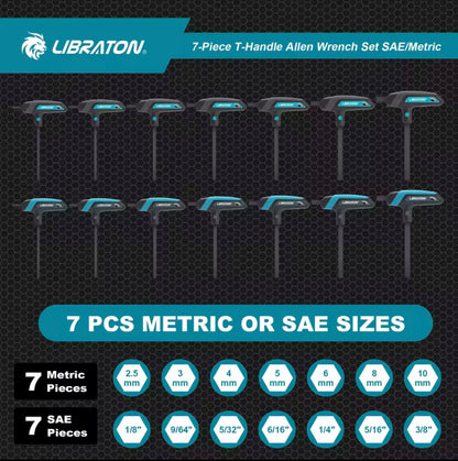 LIBRATON 7PC T-Handle Allen Wrench Set - Metric/SAE