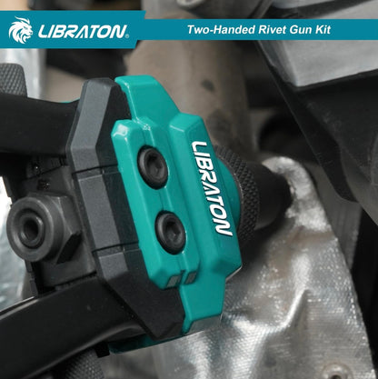 LIBRATON Heavy-Duty Two-Handed Pop Rivet Gun Kit w/ 250 Aluminum Rivets in Box, 5 Tool-Free Interchangeable Nozzles, 5 HSS Drill Bits
