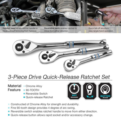 DURATECH 3-Piece Drive Ratchet - 1/4", 3/8", 1/2" Drive