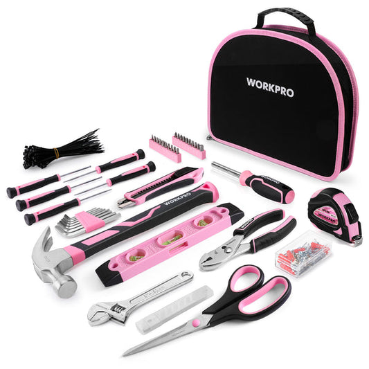 WORKPRO 103 Pcs Pink Tool Kit w/ Easy Carrying Round Pouch