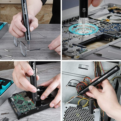 DURATECH 55PC Precision Electric Screwdriver Set w/ 51 Piece S2 Steel Bits, LED Work Light, Storage Box, Bit Holders, USB Type-B Cable