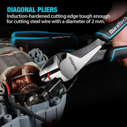DURATECH 3PC Plier Set, Includes 8” Needle Nose Pliers, 8” Slip Joint Pliers and 7” Diagonal Pliers