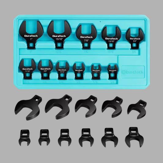 DURATECH 11PC Crows Foot Flare Nut Wrench Set, 3/8" Drive, SAE 7/16-1” w/ Storage Tray