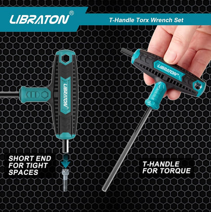 LIBRATON 7PC T Handle Wrench Set - Torx T10, T15, T20, T24, T27, T30, T40, Two-tip Design, w/ Storage Box