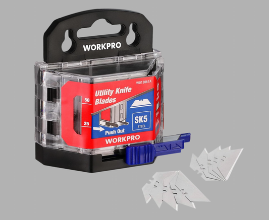 WORKPRO 50-Pack Utility Knife Blades w/ Dispenser - SK5 Steel