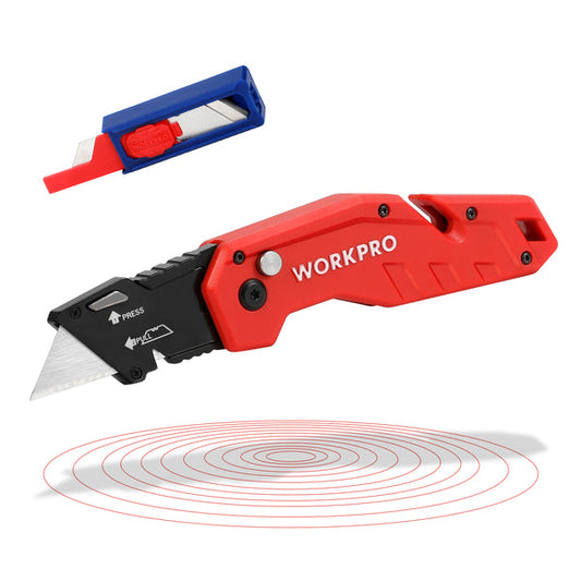 WORKPRO Folding Utility Knife, Quick Change Blade, Lightweight Nylon Handle w/ 10Pc Extra Blades