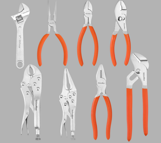 ValueMax 8PC Pliers & Wrench Set w/ Linesman, Locking, Needle Nose, Groove Joint, Slip Joint, Diagonal Pliers, Adjustable Wrench