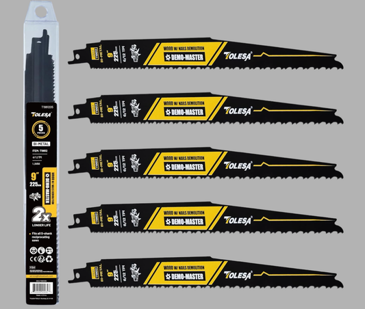 TOLESA 5/25PC 9” Wood w/ Nails Demolition 6/12TPI Reciprocating Saw Blades