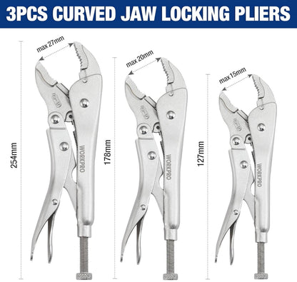 WORKPRO 5-Piece Locking Pliers Set, 5/7/10 inch Curved Jaw Pliers, 6.5/9 inch Long Nose Pliers
