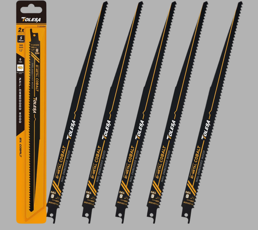 TOLESA 5PC 12” Nail Embedded Wood 6TPI Bi-Metal Cobalt Reciprocating Saw Blades