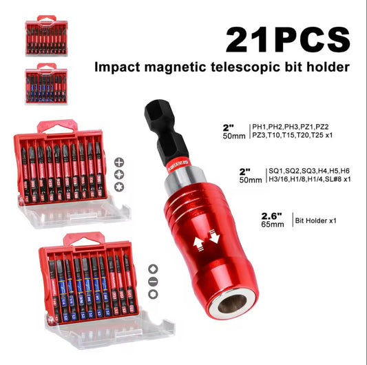 GEINXURN 21PC 2” Impact Driver Bit Set w/ 2.6” Magnetic Telescopic Bit Holder