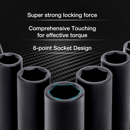 DURATECH 10PC 3/8" Drive SAE Deep Impact Socket Set, (5/16", 3/8", 7/16", 1/2", 9/16", 5/8", 11/16", 3/4"), 1/4" Hexagon Extension Bars