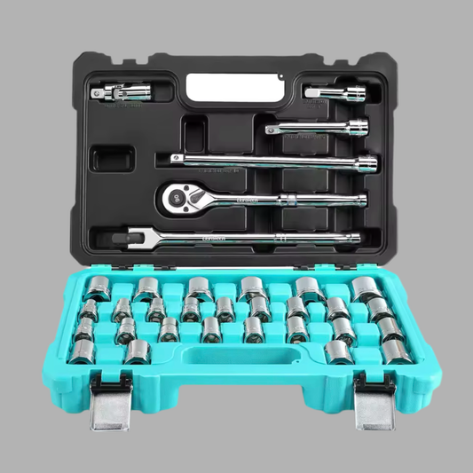 DURATECH 33PC 1/2" Drive Socket Set, Metric/SAE Sockets, 1/2-Inch Ratchet, Breaker Bar, Socket Adapters