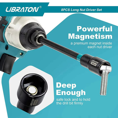 LIBRATON 8PC Long Magnetic Nut Driver Set - Metric