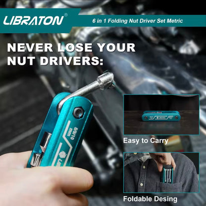 LIBRATON 6-IN-1 Folding Nut Driver Set - Metric