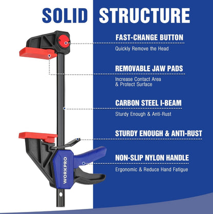 WORKPRO 2PK 6" Quick-Release Bar Clamps w/ 150 LBS Load Limit