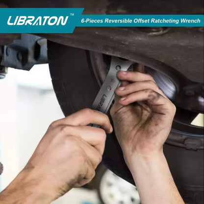LIBRATON 6PC Reversible Offset Wrench Set - Metric w/ Storage Organizer Box