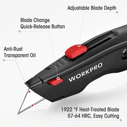 WORKPRO Premium Retractable Utility Knife, Quick Change Blade