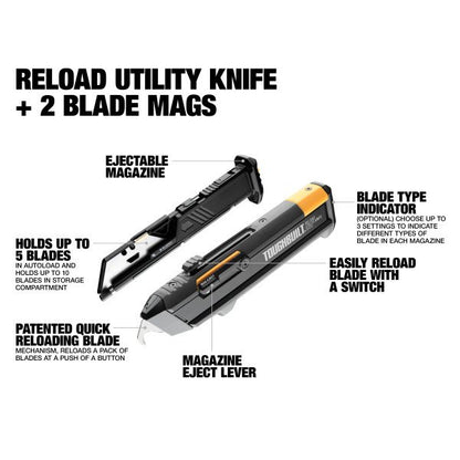 TOUGHBUILT Reload Utility Knife + 2 Blade Mags