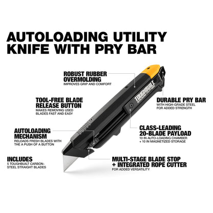TOUGHBUILT Auto-Loading Utility Knife W/ Pry Bar