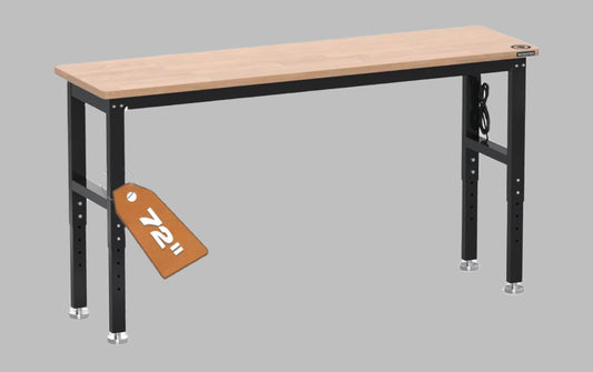 WORKPRO 72" Adjustable Workbench w/ Power Outlets, Rubberwood Top, 300 LBS Load Capacity